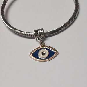 Gold Blue Cream Evil Eye Dangle Charm for Pandora Style Bracelet